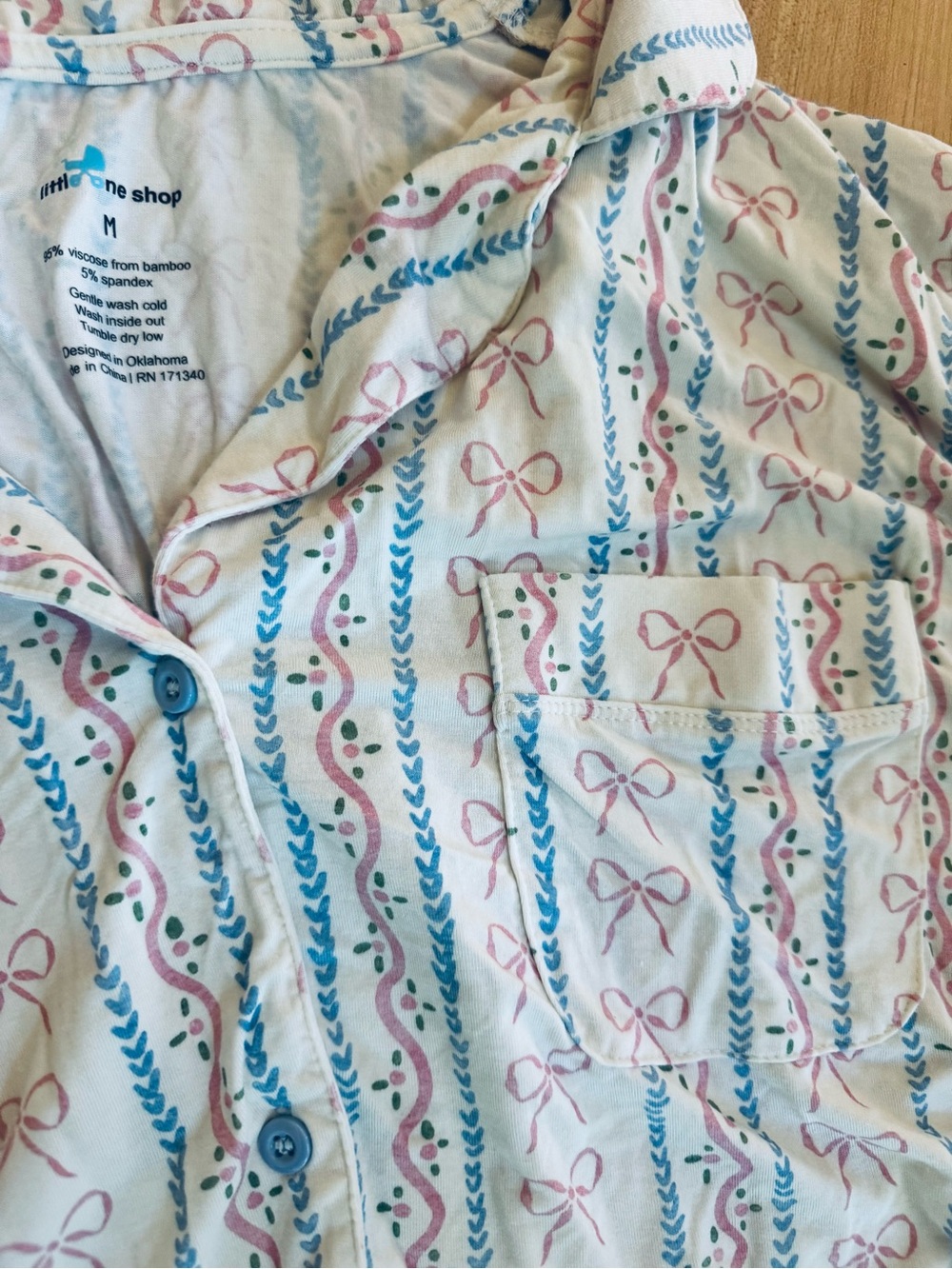 Little One Shop Viscose Bamboo Pajama Set in White with Blue & Pink Accents - Picture 7 of 9